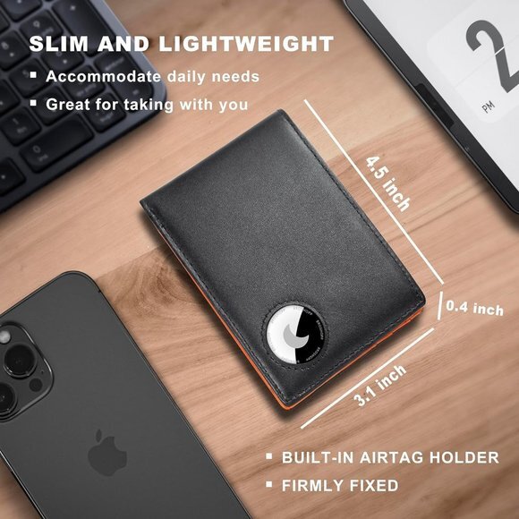 Wallet‎ Men, Bifold Genuine Leather Rfid Blocking AirTag Wallet with Cash Slots - Picture 2 of 6